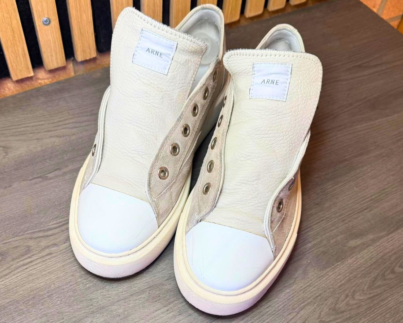 ARNE low-tops — laces out, deep clean in after cleaning
